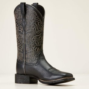 Ariat Round Up Remuda Wide Square Toe Womens Western Boot - Black Deertan