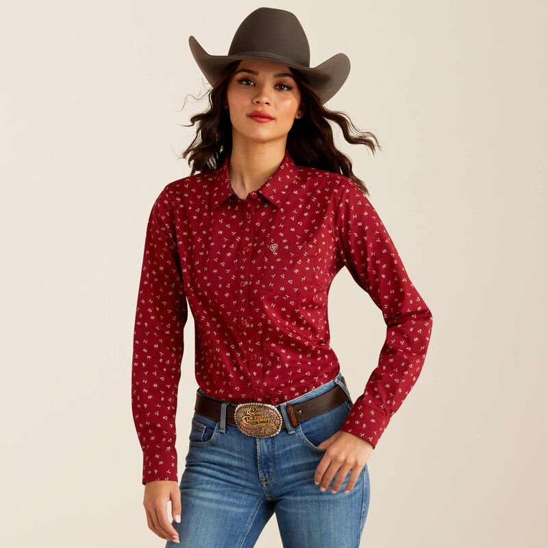 Ariat Ladies Kirby Stretch Shirt - Cattle Brand Print
