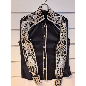 Designer showbluse med lynls str Large