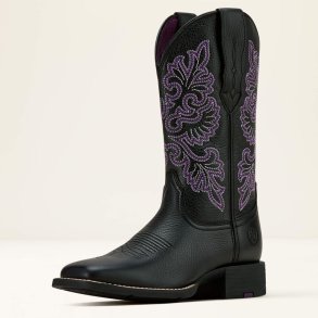 Ariat Round Up Wide Square Toe Stretchfit Woman, Black Deertan