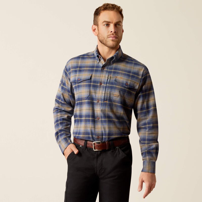 Ariat Rebar Flannel DuraStretch Workshirt navy/khaki