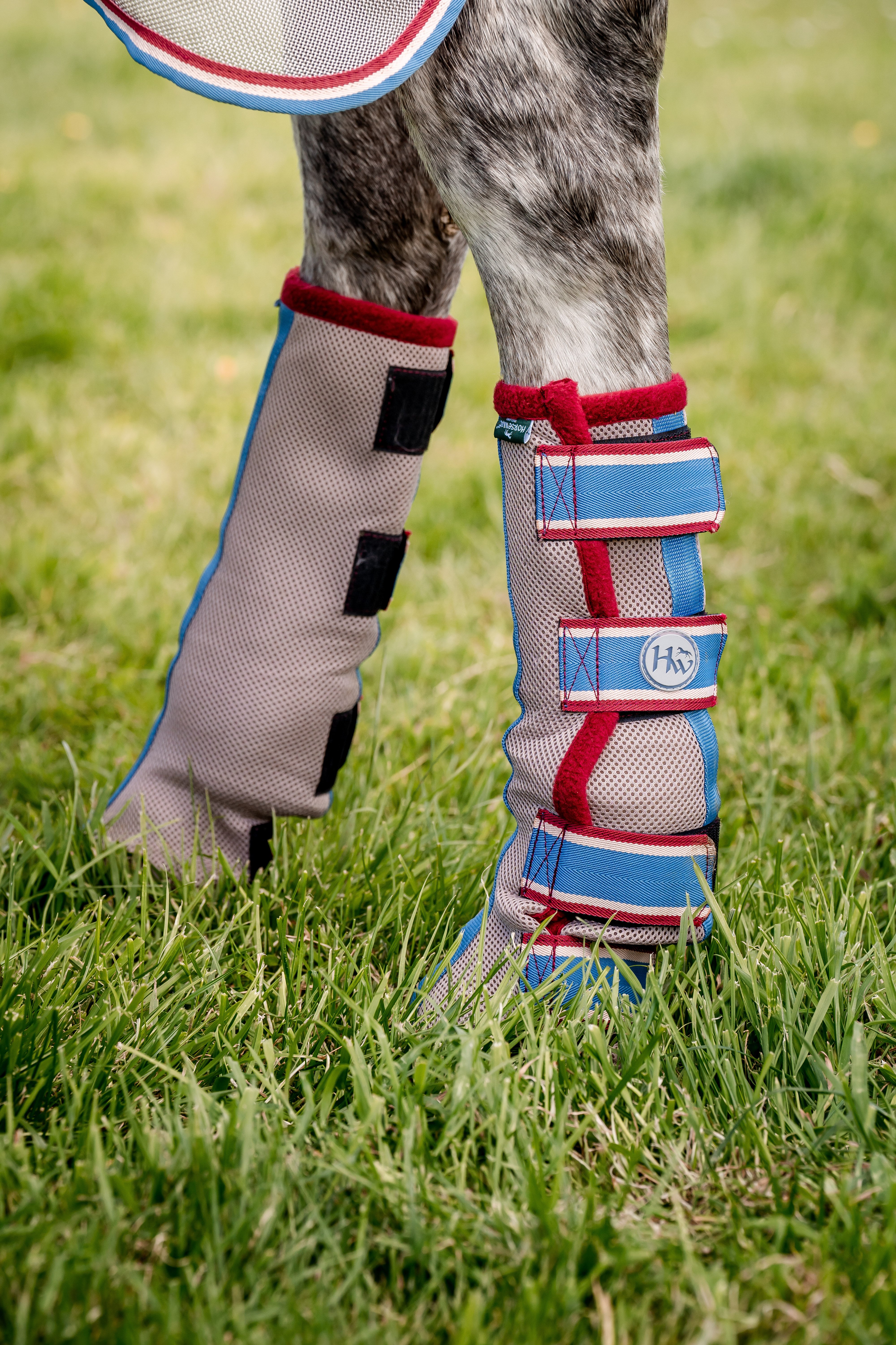 Horseware Flyboot, Oatmeal/Cherry, Peach & Blue