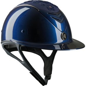 OneK Avanc Glossy Embroidery top crome pipe, navy ridehjelm