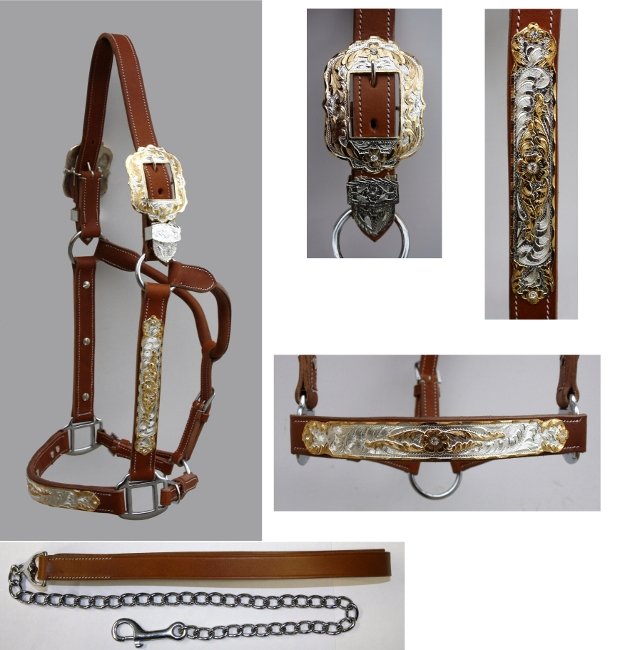 Premium Show Halter - GOLD / SILBER - Stones - med Træktov lys