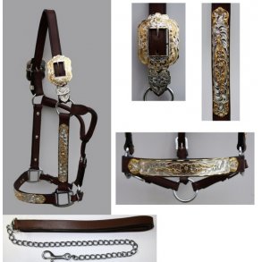 Premium Show Halter - GOLD / SILBER - Stones - med Træktov mørk