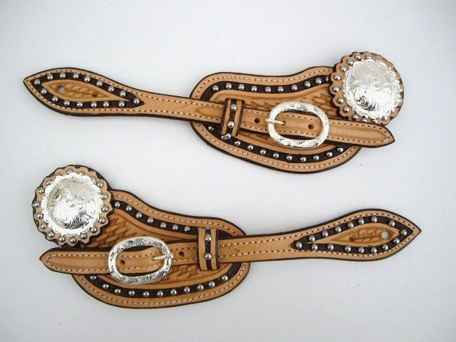 Spore remme #31 – US Leather - Two Tone - Dots -Mønstret Buckle Set & Conchos