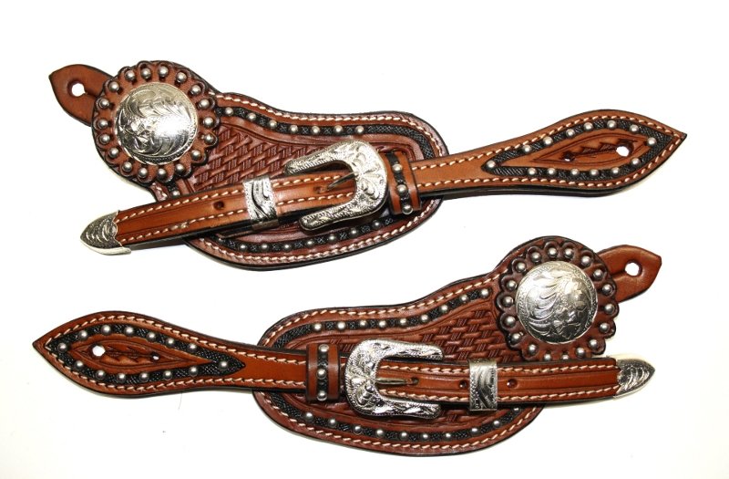 Spore remme #36 – US Leather - Two Tone - Tooled - Dots - Buckle Set & Conchos