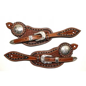 Spore remme #36 – US Leather - Two Tone - Tooled - Dots - Buckle Set & Conchos